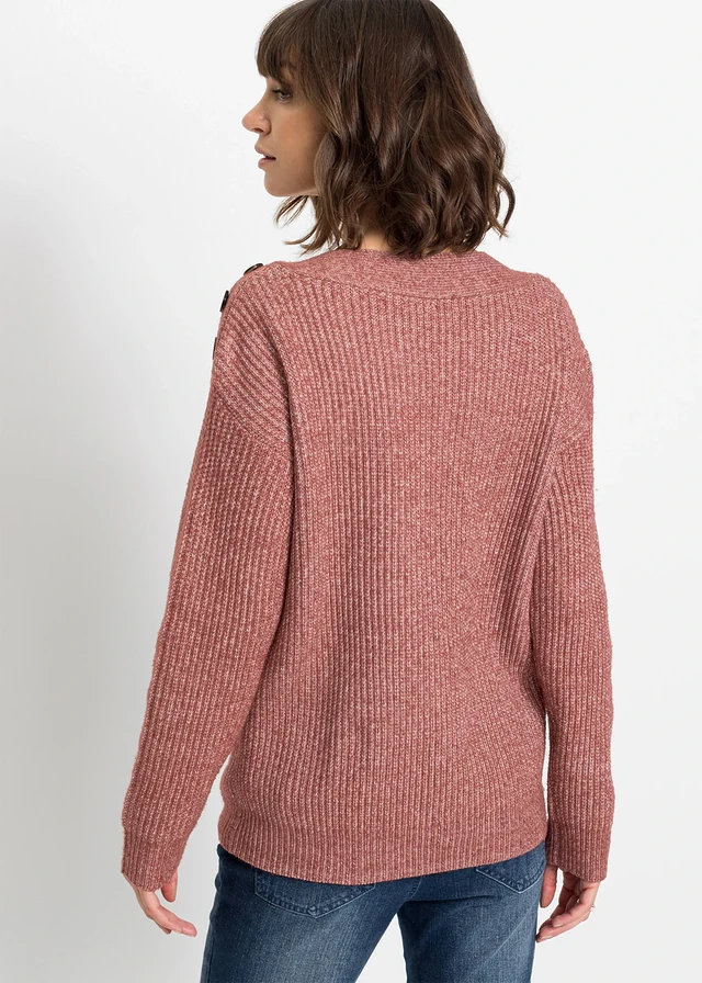 Oversized trui met knopen • donkerroze gemêleerd • product-page.page-title-suffix