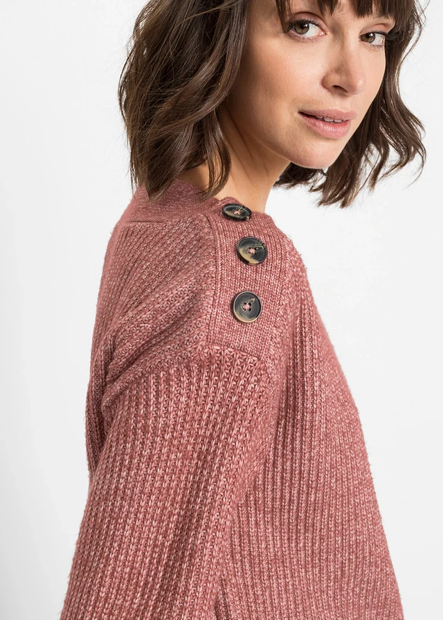 Oversized trui met knopen • donkerroze gemêleerd • product-page.page-title-suffix