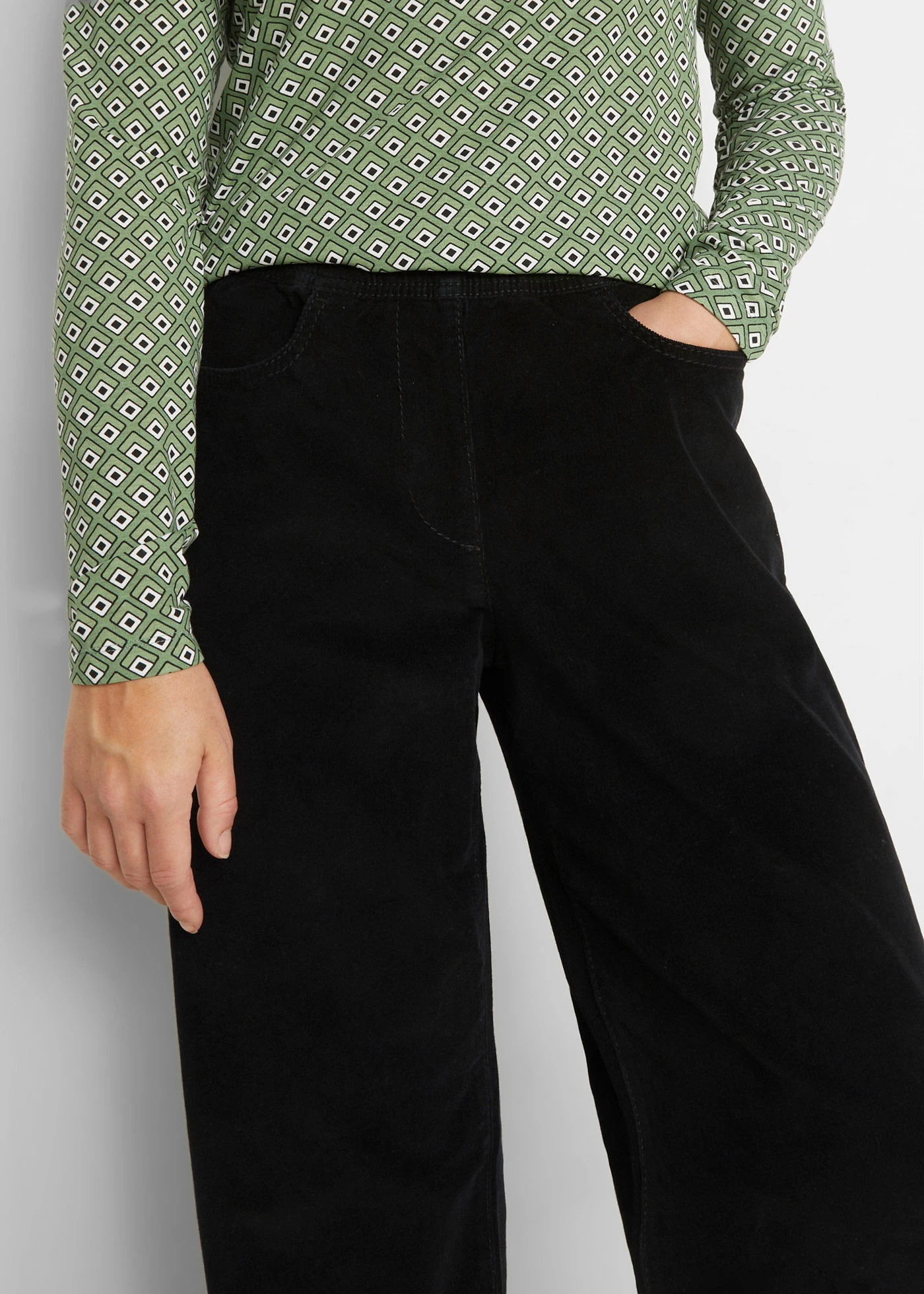 Wijde stretch Dietrich Marlene broek, high waist • zwart • bonprix online shop