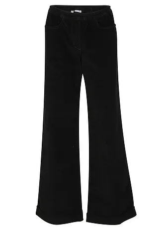 Široké strečové manšestrové kalhoty, High Waist