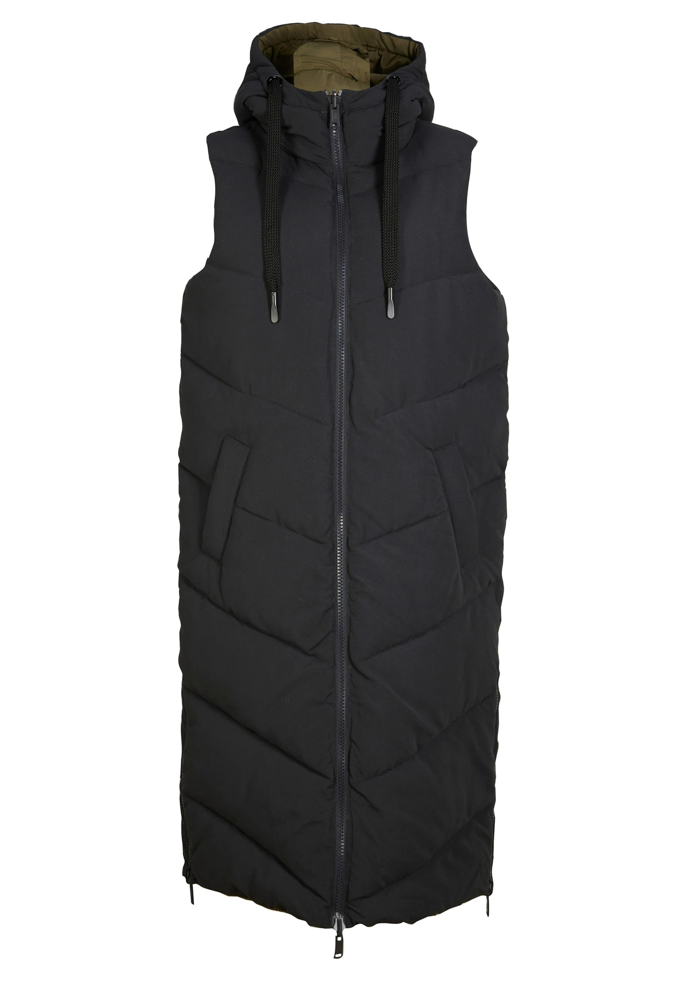 Oboustranná prošívaná vesta s recyklovaným polyesterem a kapucí • černo-tmavě olivová • bonprix obchod