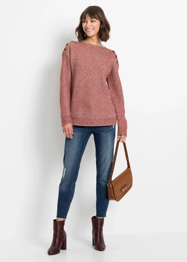 Oversized trui met knopen • donkerroze gemêleerd • product-page.page-title-suffix