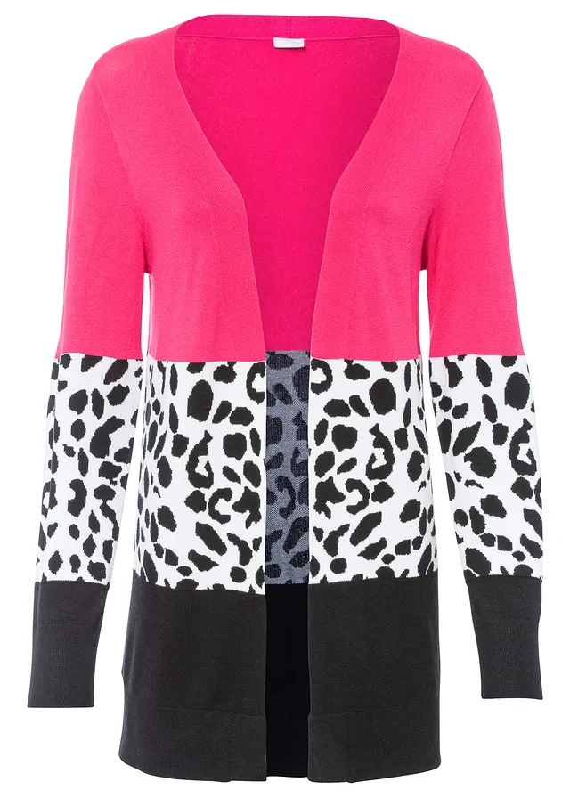 Lang, geribd vest • zwart met luipaardprint • bonprix online shop