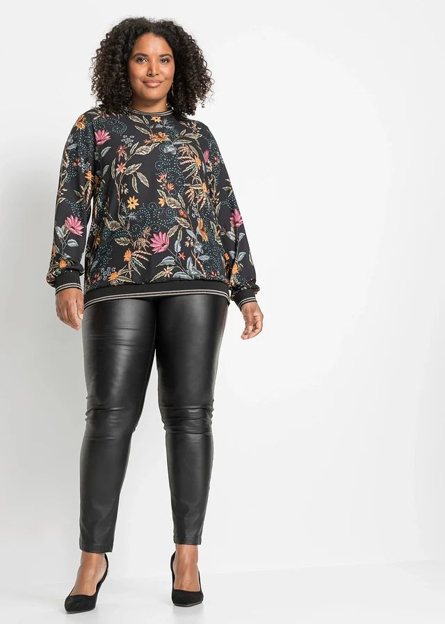 Blouse imprimée, Couleur: noir floral