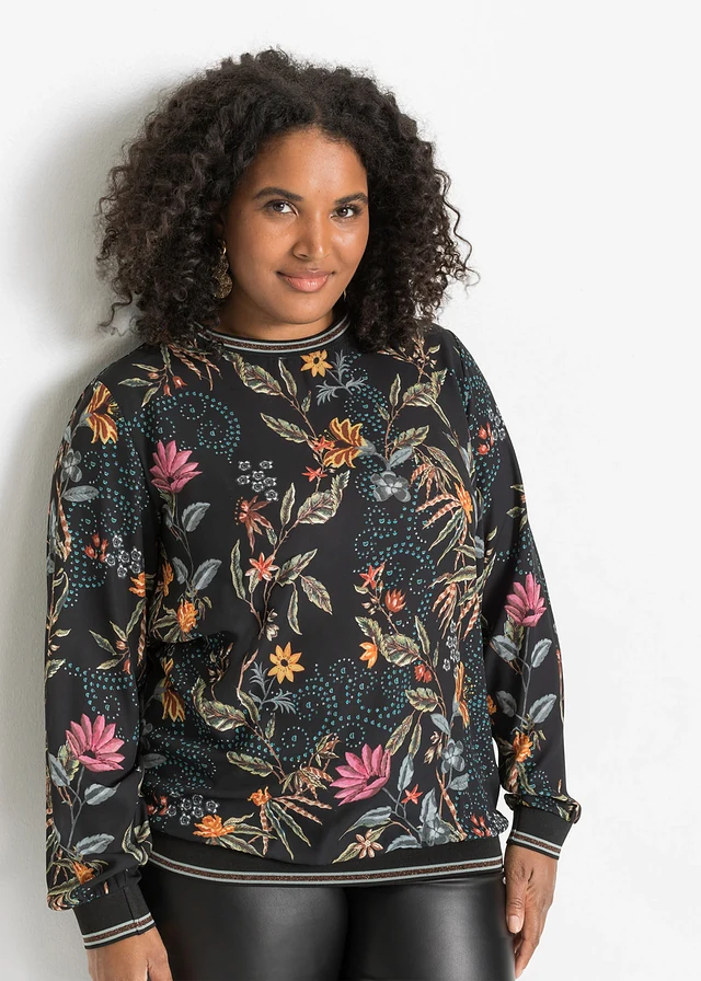 Blouse imprimée, Couleur: noir floral
