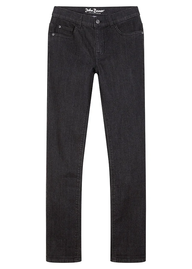 Strečové džíny Slim Fit s nastavitelným pasem, Straight, barva: černý denim