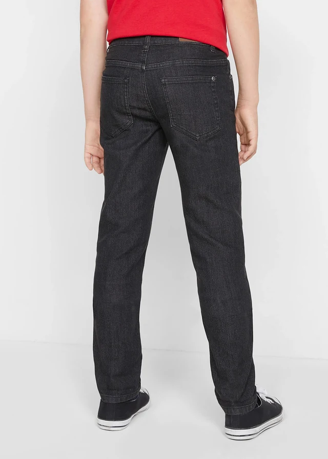 Stretchjeans  met verstelbare tailleband, slim fit, straight, Kleur: zwart denim