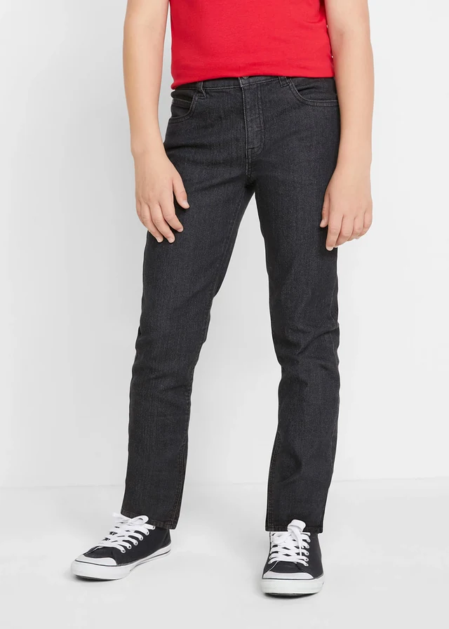 Stretchjeans  met verstelbare tailleband, slim fit, straight, Kleur: zwart denim