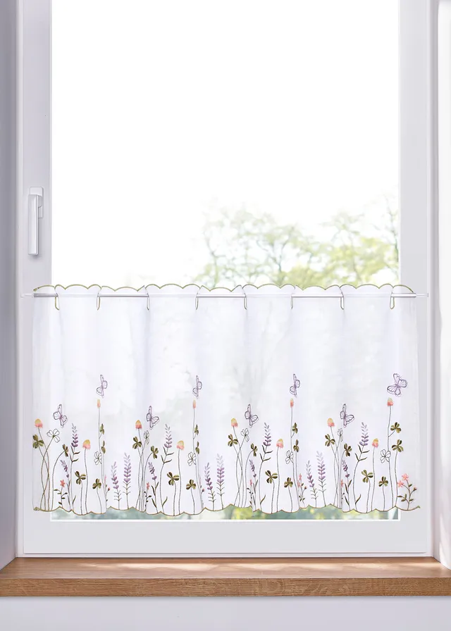 Perdea scurtă cu broderie florală