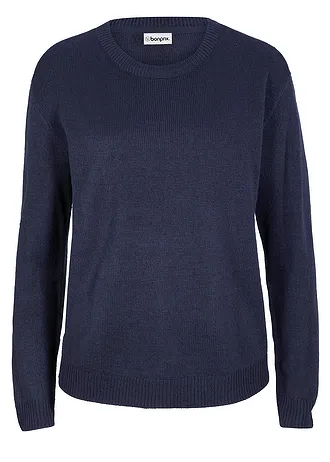 Pletený svetr s kulatým výstřihem, barva: tmavě modrá