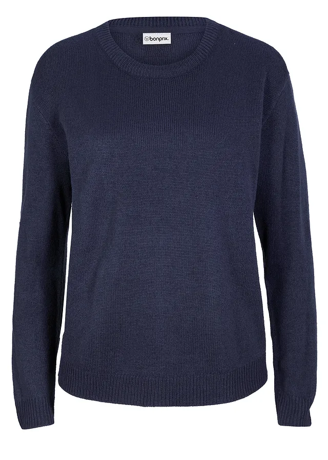 Pletený svetr s kulatým výstřihem • tmavě modrá • bonprix obchod