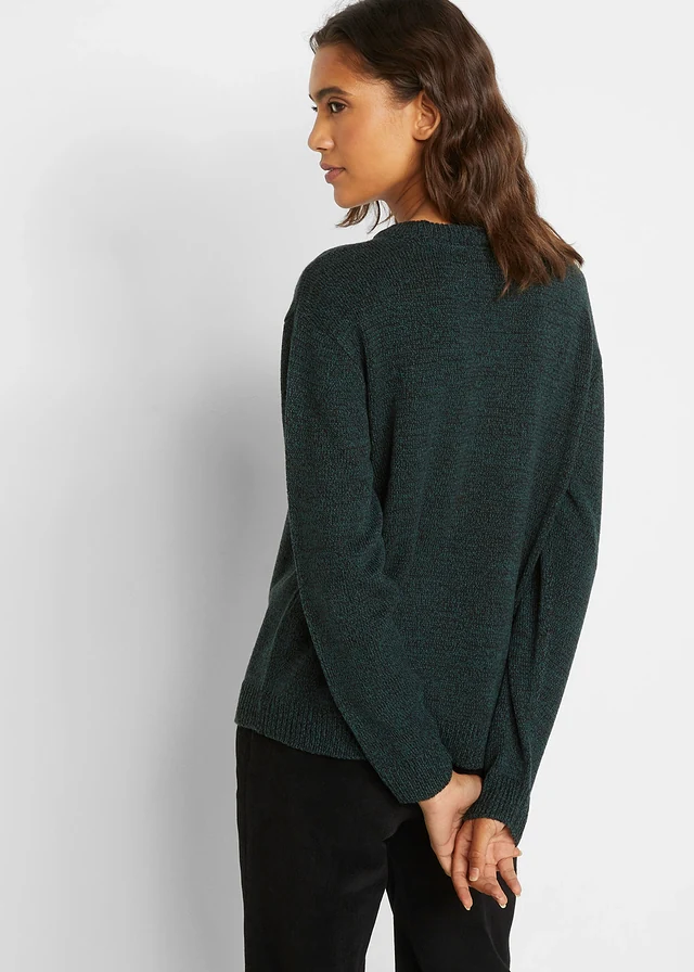 Gebreide, gemêleerde trui met ronde hals • diepgroen gemêleerd • product-page.page-title-suffix