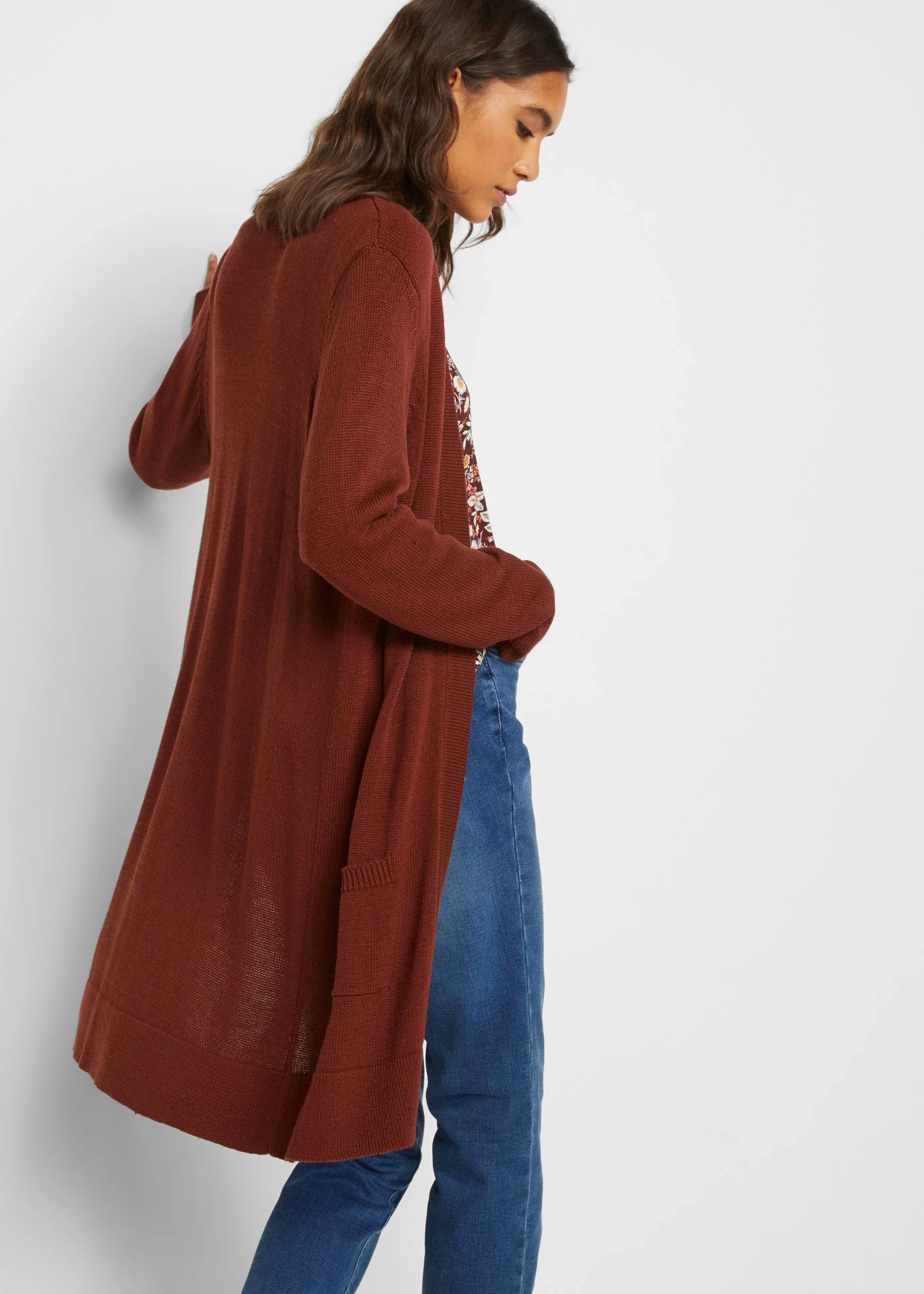 Lang gebreid vest, lange mouw • mahoniebruin • bonprix online shop