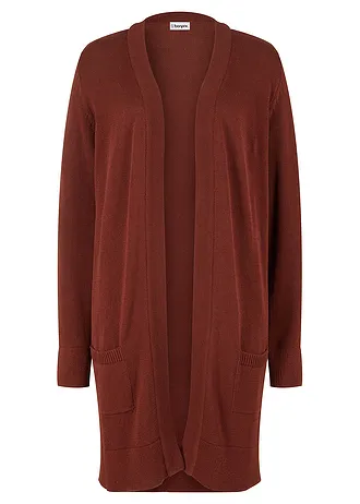 Dlouhý pletený kabátek, dlouhý rukáv • mahagonová hnědá • bonprix obchod
