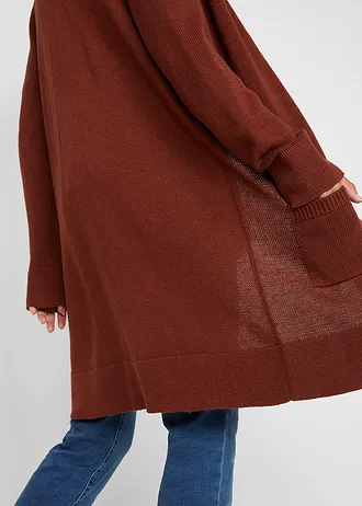 Dlouhý pletený kabátek, dlouhý rukáv • mahagonová hnědá • bonprix obchod