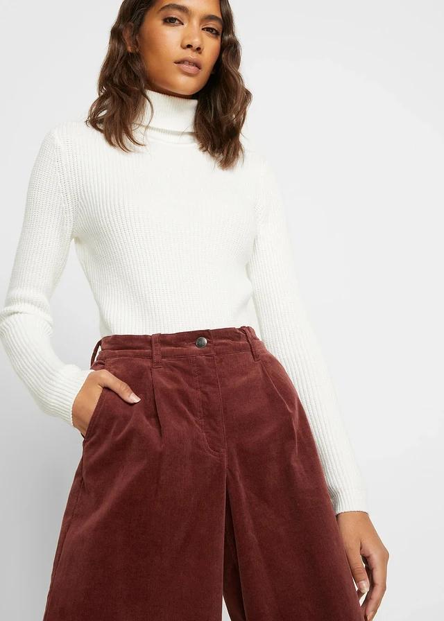 Jupe-culotte en velours côtelé stretch avec taille haute confortable, longueur 7/8 • marron café • product-page.page-title-suffix