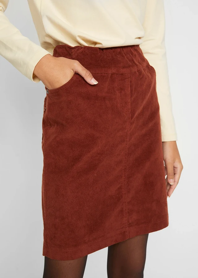 Stretch corduroy rok met een comfortabele band • mahoniebruin • product-page.page-title-suffix