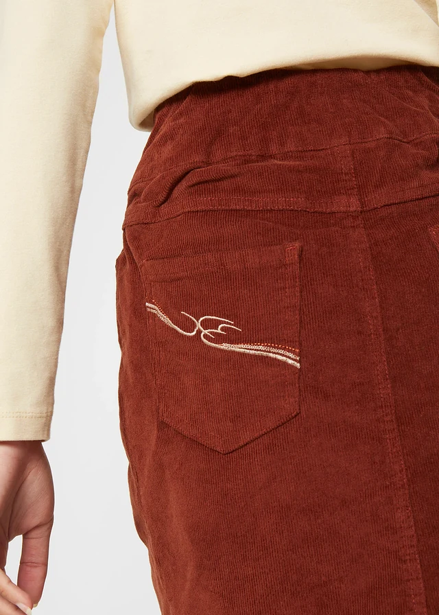 Stretch corduroy rok met een comfortabele band • mahoniebruin • product-page.page-title-suffix