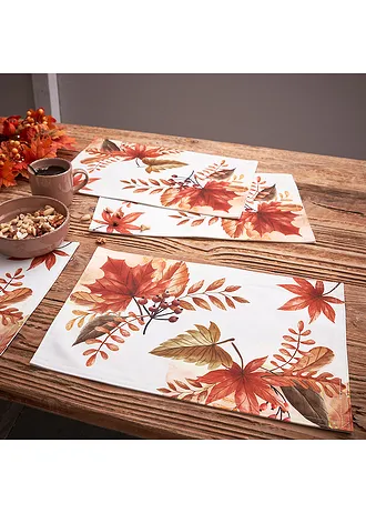 Placemats met bladerprint (set van 2), Kleur: wit-terracotta