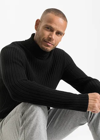 Geribde coltrui met gerecycled katoen • zwart • bonprix online shop