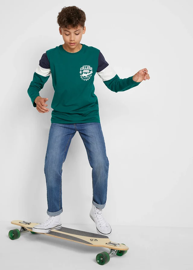 Lot de 2 T-shirts manches longues 100% coton • vert forêt + bleu foncé imprimé • product-page.page-title-suffix