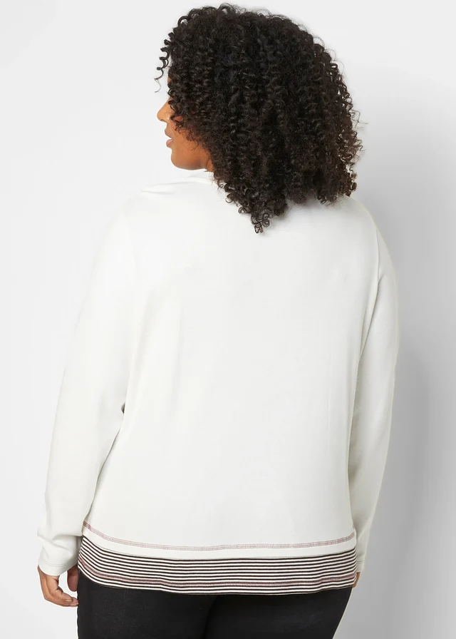 T-shirt coton manches longues style 2en1, Couleur: écru/marron foncé rayé