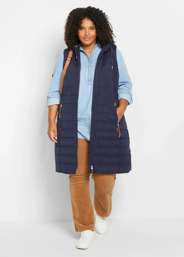 Doudoune longue sans manches, Couleur: bleu foncé