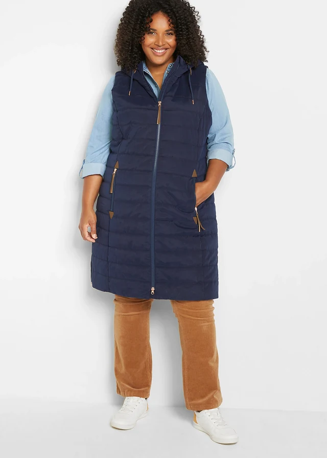 Doudoune longue sans manches, Couleur: bleu foncé