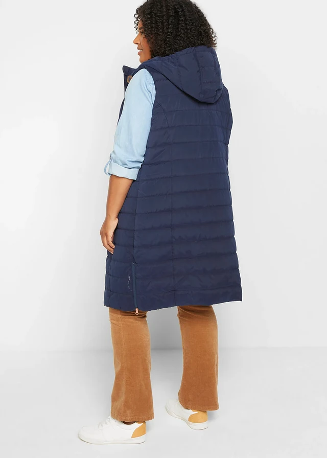 Doudoune longue sans manches, Couleur: bleu foncé