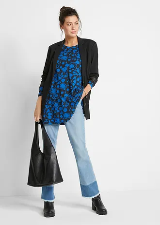 Gedessineerd longshirt van viscose, Kleur: blauw-zwart