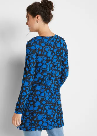Gedessineerd longshirt van viscose, Kleur: blauw-zwart