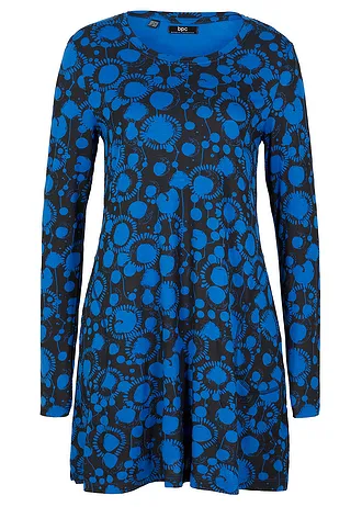 Gedessineerd longshirt van viscose, Kleur: blauw-zwart