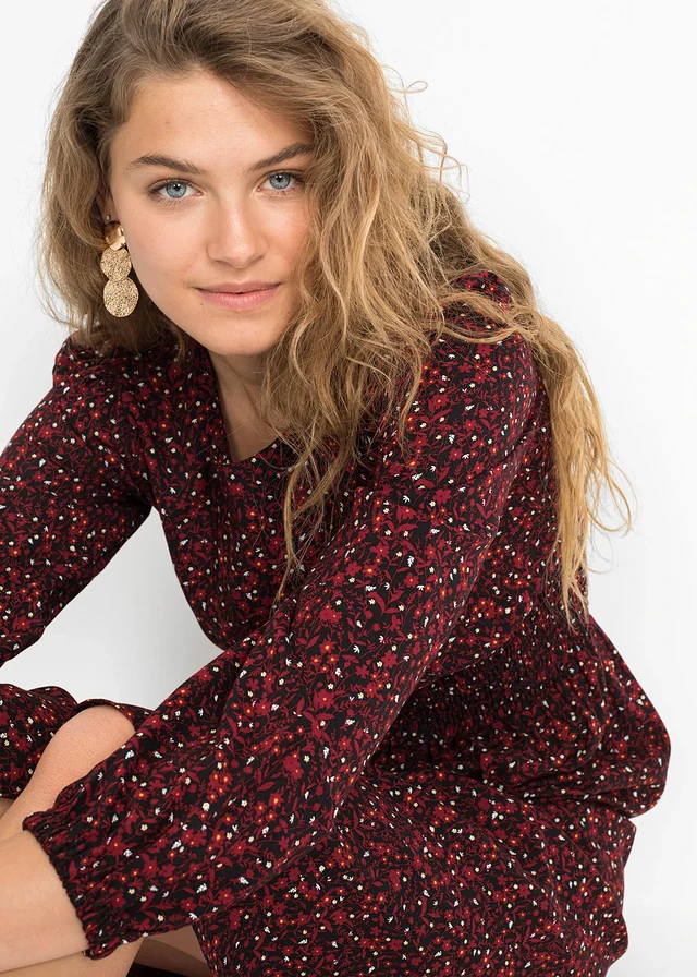 Rochie midi cu imprimeu floral • roșu-castaniu/negru floral • magazin bonprix