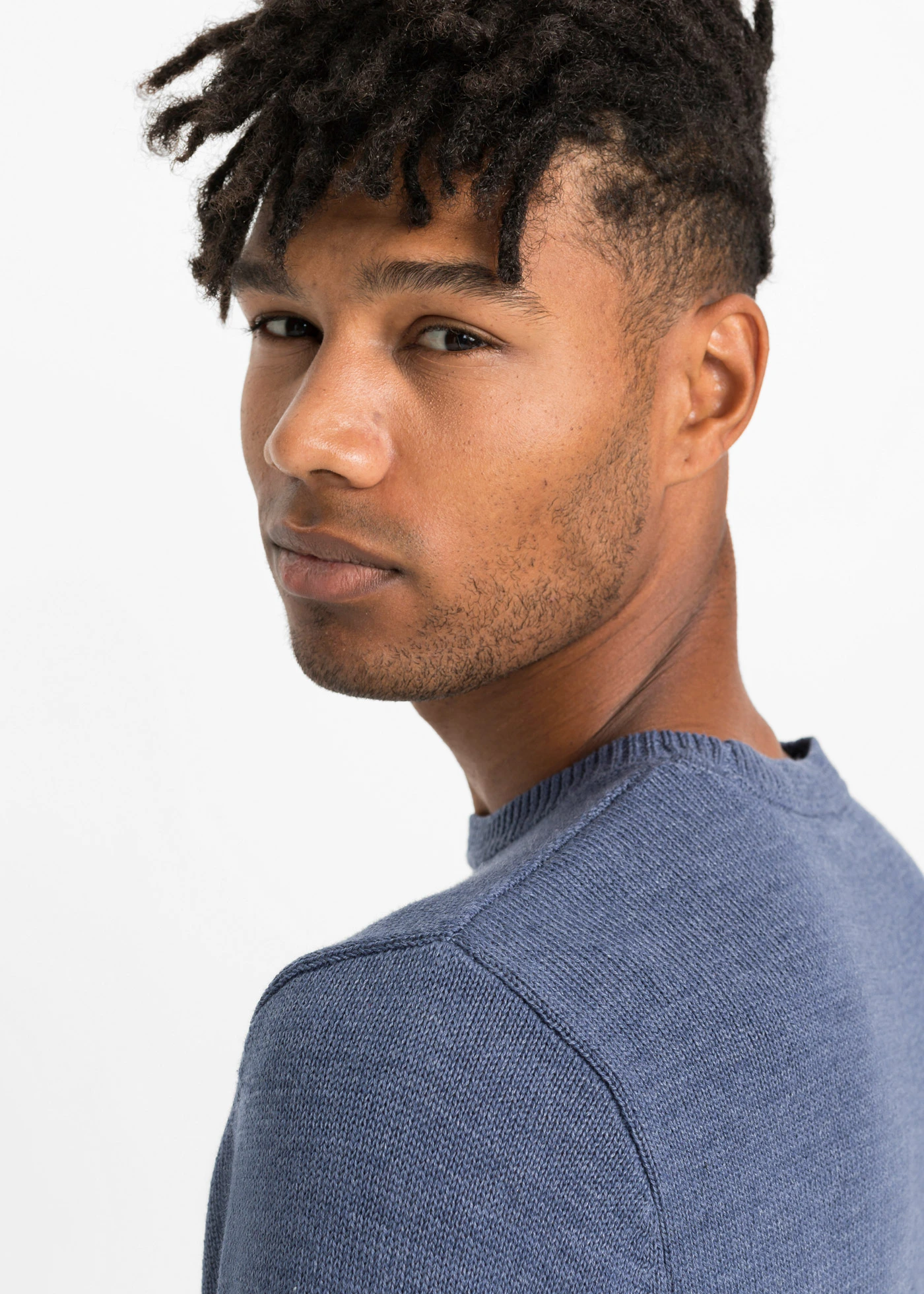 Trui met ronde hals en katoen • indigo-wit... mêlee • bonprix online shop