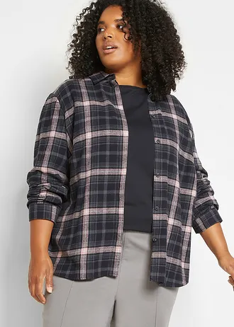 Flanelová košile z čisté bavlny, barva: černá /kouřově růžová kostkované