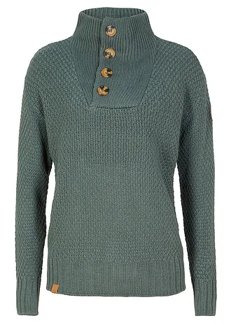 Strukturovaný svetr s límečkem na knoflíky • eukalyptově zelená • bonprix obchod