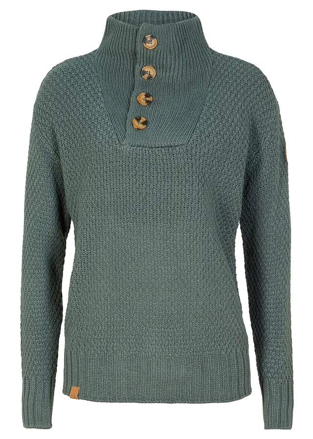 Strukturovaný svetr s límečkem na knoflíky • eukalyptově zelená • bonprix obchod