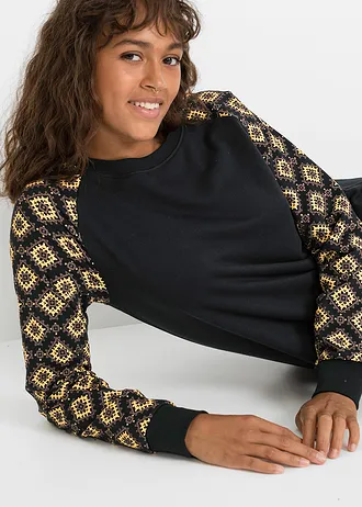 Úpletové šaty s potiskem • černá /hnědá/žlutá • bonprix obchod