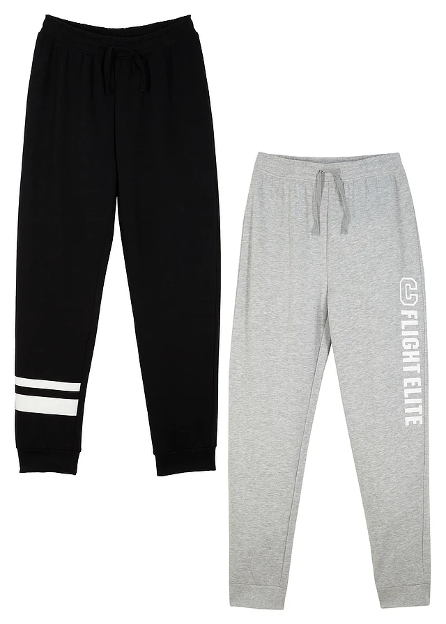 Sweatpants van zachte katoenmix (set van 2) • zwart+lichtgrijs gemêleerd • product-page.page-title-suffix