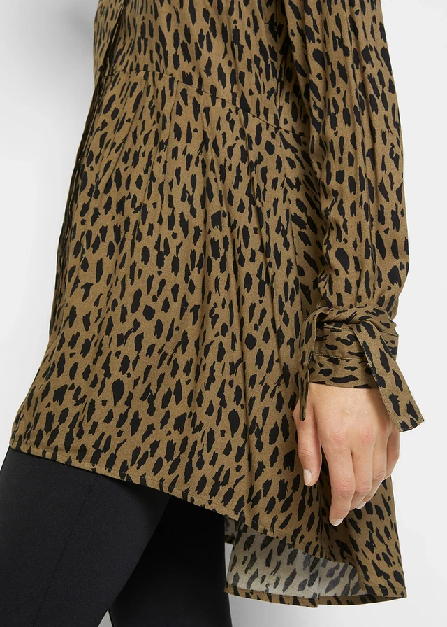 High-low blouse • zwart-olijfgroen gedessineerd • product-page.page-title-suffix