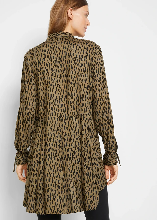 High-low blouse • zwart-olijfgroen gedessineerd • product-page.page-title-suffix