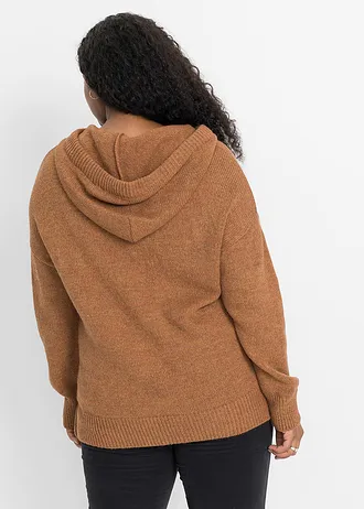 Gebreide hoodie, Kleur: bruin gemêleerd