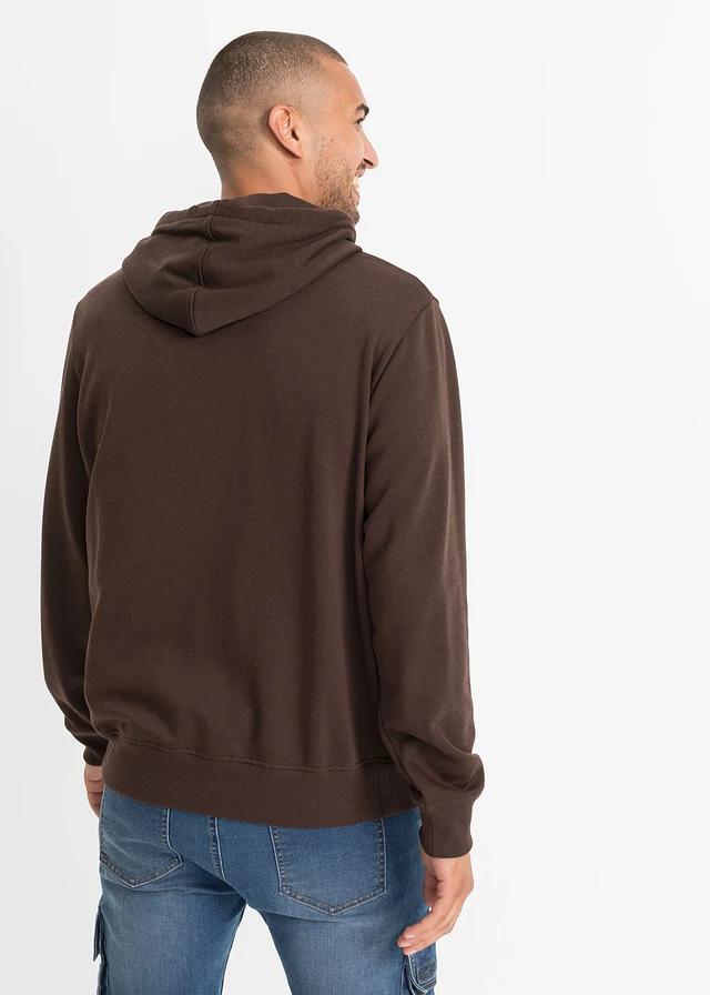 Hoodie met comfort fit, Kleur: donkerbruin met print