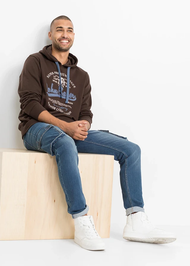 Hoodie met comfort fit, Kleur: donkerbruin met print