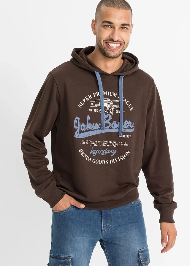 Sweat-shirt à capuche coupe confort, Couleur: marron foncé imprimé