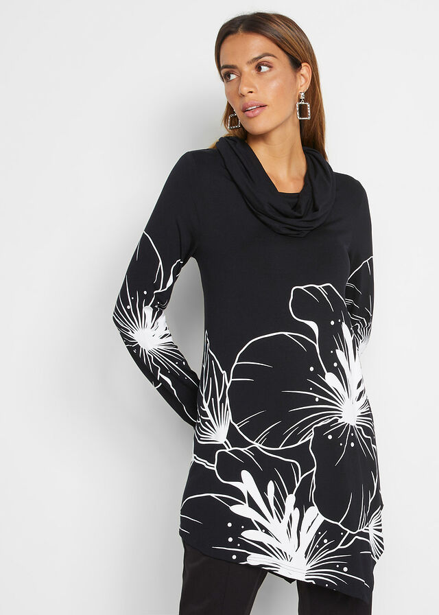 Długi shirt  z golfem - Bonprix