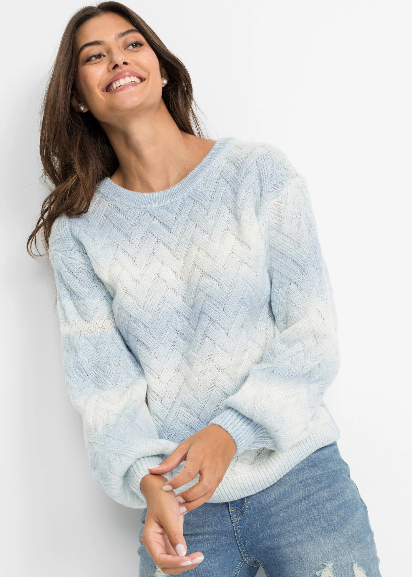 Pull boxy • bleu glacier-écru • Boutique bonprix
