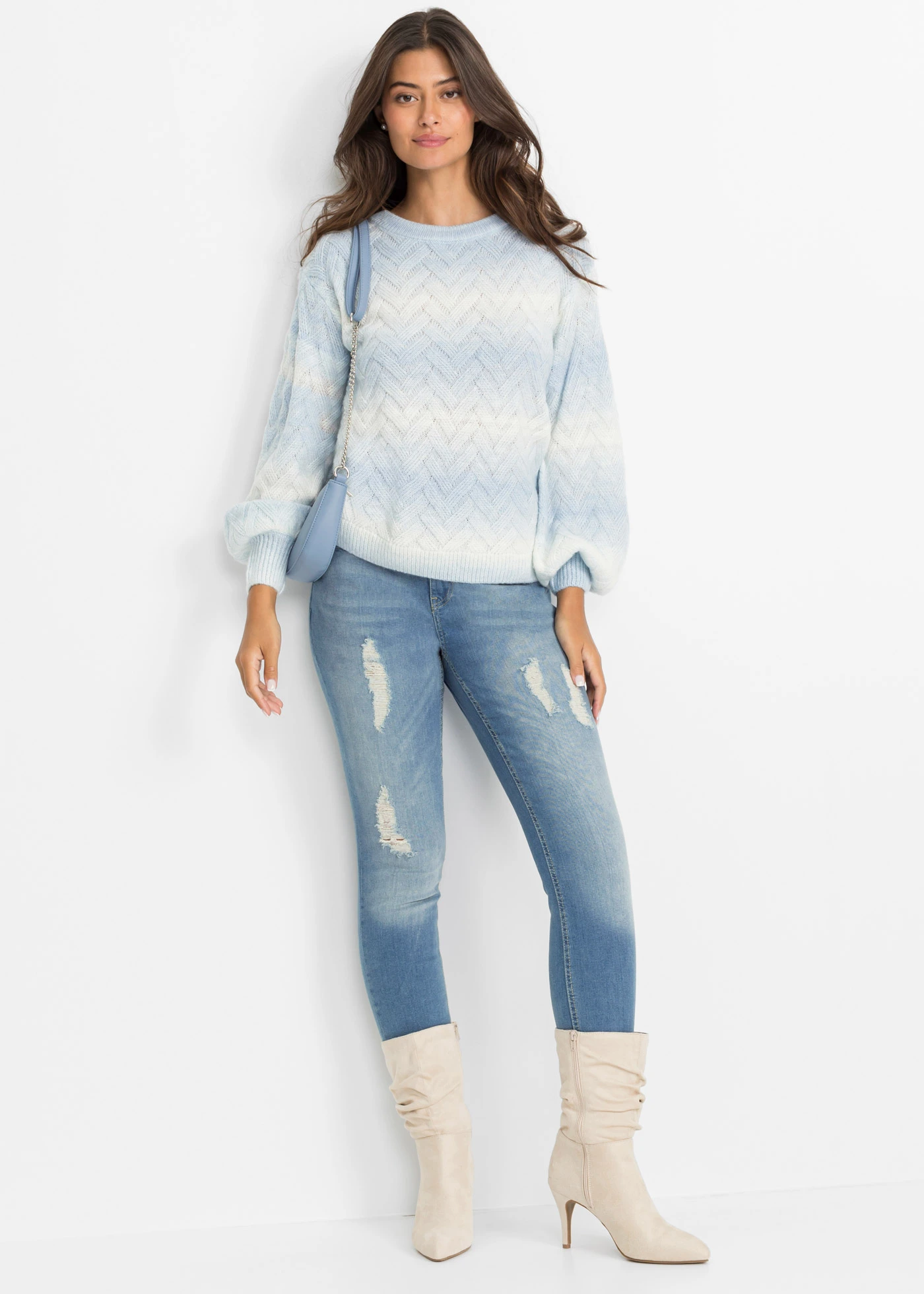 Pull boxy • bleu glacier-écru • Boutique bonprix