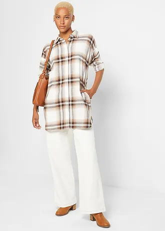 Flanellen overhemd van puur katoen • donkerbruin-amandelbeige-wolwit geruit • bonprix online shop