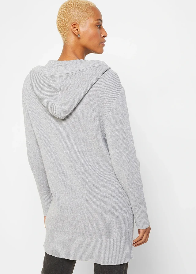 Lang gebreid vest, Kleur: lichtgrijs gemêleerd